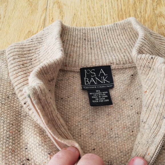 Jos. A. Bank Mens Oatmeal 80% Lambswool 1/4 Zip Sweater Executive Collection XL - Picture 4 of 10